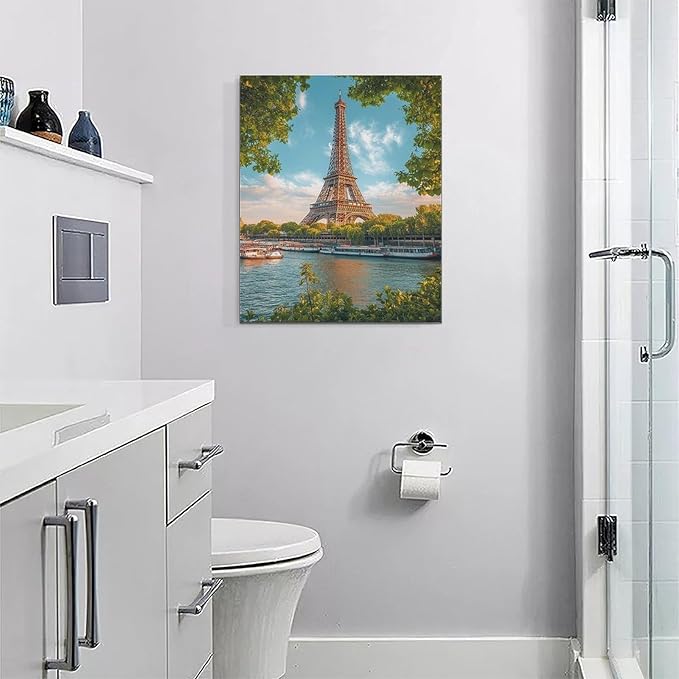 Eiffel Tower Wall Art Paris Eiffel Tower Wall Decor Cityscape Pictures Canvas Painting Framed Artwork Home Decorations for Bathroom Living Room Bedroom Office Kitchen 16"x20"