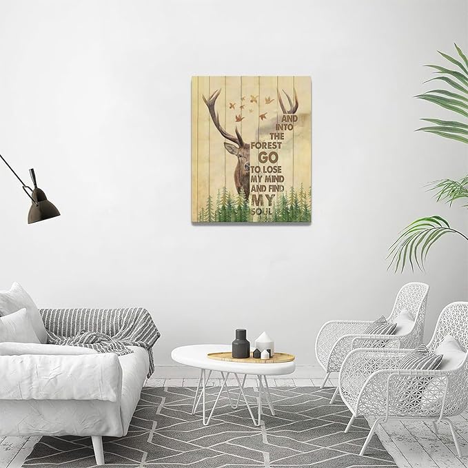 Deer Decor wall art Peace and nature canvas Pictures Forest Wall Decor Elk Canvas Prints Painting Framed Artwork for Bathroom living room Bedroom 16"x20"