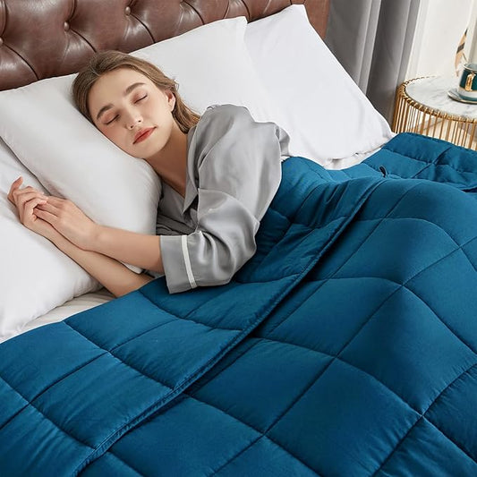 CYMULA Weighted Blanket for Adults (15lbs 48"x72" Twin Size) - Cooling Breathable Heavy Blankets for Summer Winter - Ultra Microfiber Soft Comfort Throw with Glass Beads - Gifts for Men/Women