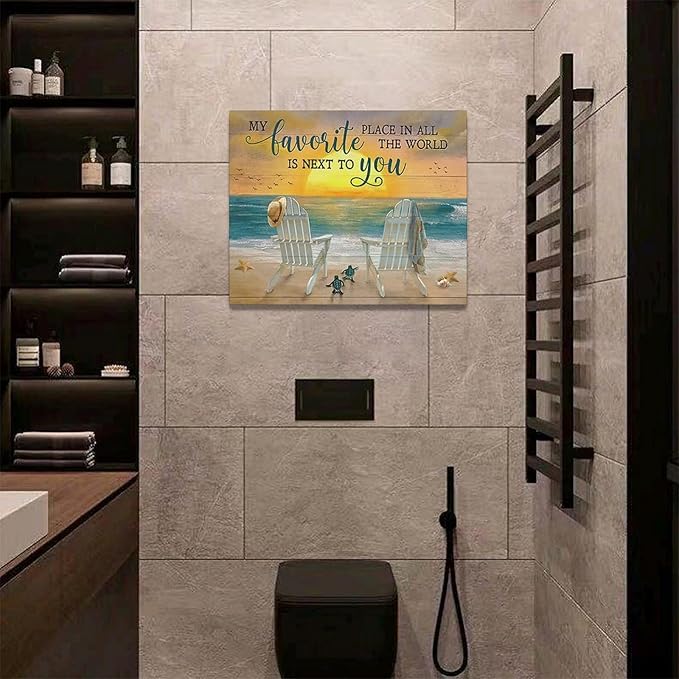 Fleruku Beach Wall Art Ocean Coastal Wall Decor Nautical Sunrise Sunset Sea Turtles Pictures Canvas Painting Artwork Home Decorations for Living Room Bedroom Bathroom Office 20"x16"