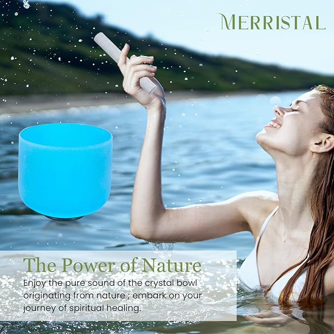 432HZ 8 Inchs Frosted Crystal Singing Bowl Set for Meditation Healing Yoga Chakra Quartz Crystal Sound Bowls with Heavy Duty Carry Case and Rubber Mallet,Suede Striker,O-rings