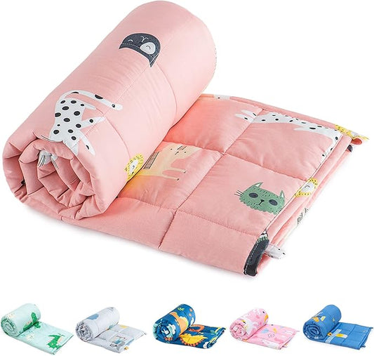 Sivio Weighted Blanket, Cotton Heavy Blanket with Glass Beads, 10 lbs 41x60 Inches Breathable and Soft Weighted Throw, Pink Cat