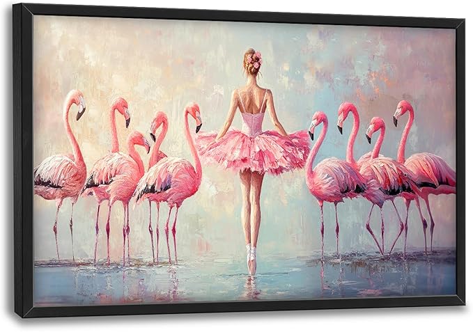 Ballet Wall Art Ballerina Flamingo Pictures Wall Decor Pink Dance Extra Large Canvas Prints Framed Artwork Paintings Home Office Decorations For Living Room Bedroom Dinning Room 36"x24"