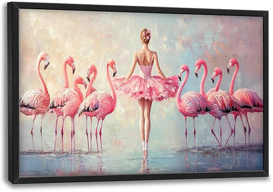 Ballet Wall Art Ballerina Flamingo Pictures Wall Decor Pink Dance Extra Large Canvas Prints Framed Artwork Paintings Home Office Decorations For Living Room Bedroom Dinning Room 36"x24"