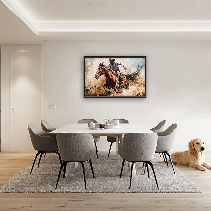 Large Western Cowboy Framed Wall Art for Living Room Vintage Cowboy Pictures Wall Decor West Canvas Painting Artwork Country Home Decorations for Bedroom Office 36x24 inch