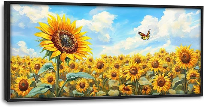 Sunflower Large Wall Art Sunflower Landscape Pictures Wall Decor Flower Canvas Floral Print Painting Modern Artwork Home Decoration for Bathroom Office Living Room Bedroom Framed 60"x30"