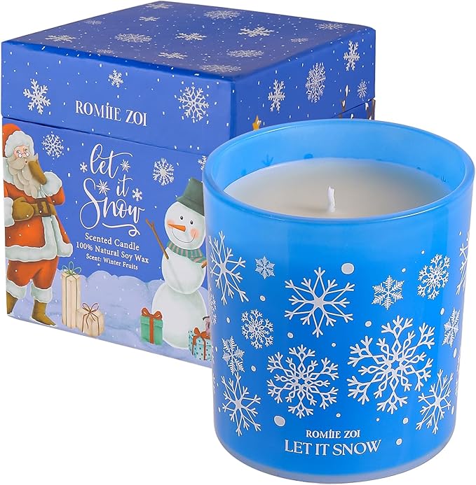 Christmas Scented Jar Candle - 6oz Soy Wax Candle - Let It Snow Infused with Winter Fruits Aroma - with Beautiful Keepsake Box Special for Christmas/Holiday Gifts
