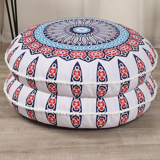 32 inches Meditation Floor Cushion for Adults, 2 Pack Round Large Thick Floor Pillow, Memory Foam Filling, Floral