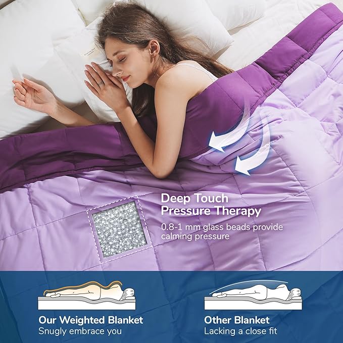 Lessymo Weighted Blanket for Adults - 15 lbs, 48"x72" Twin Size - Washable Heavy Blanket for Sleeping, Microfiber Big Blankets with Premium Glass Bead for All-Season, Soft Thick Blanket, Purple