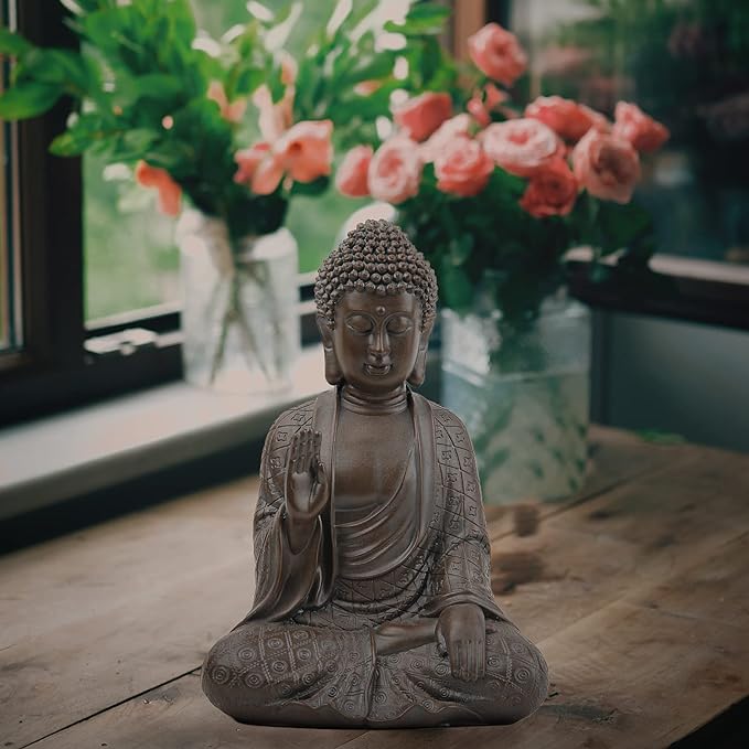 Leekung Buddha Statue for Home Decor,Buddah Statute Zen Decoration,Meditation Buddha Decor Brown 7 inch