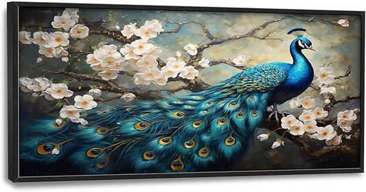 Peacock Large Framed Wall Art for Living Room Peacock Pictures Wall Decor Canvas Print Painting Home Decorations Artwork for Office Bedroom 60x30 inch