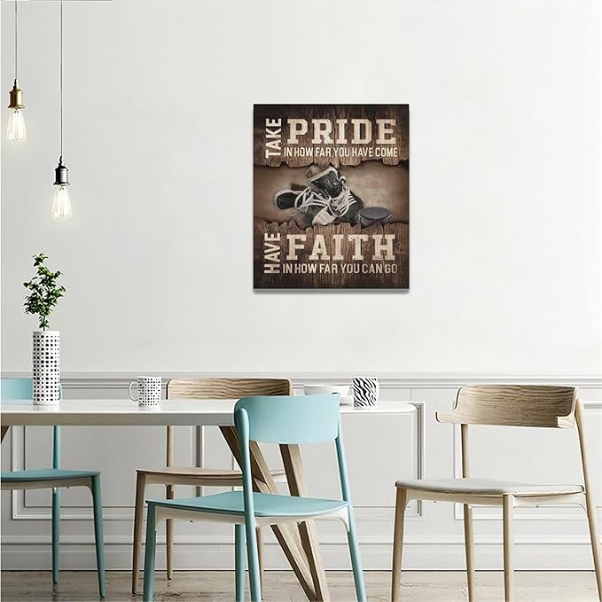 Fleruku Rustic Hockey Wall Art Sports Wall Decor Inspirational Quotes Brown Pictures Ice Hockey Sign Canvas Painting Artwork Home Decorations for Boy Man Teenager Fans Bedroom Living Room 20"x24"