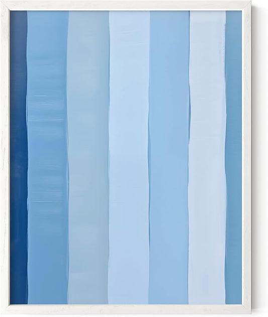 HAUS AND HUES Modern Abstract Wall Art - Blue and Green Living Room Art, Modern Artwork for Walls, Minimalist Picture for Living Room(Painted Stripes, White Frame, 11x14)