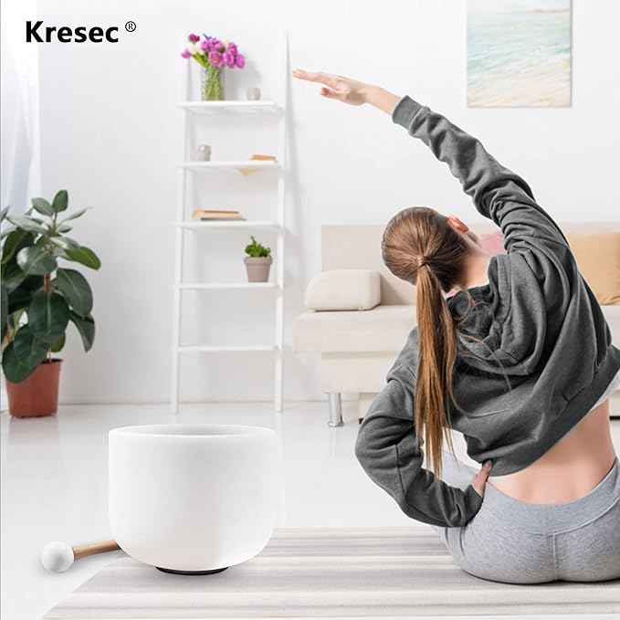 Kresec 8 Inch Crystal Singing Bowl C Note(±40 cents) Root Chakra with O-ring and Mallet Quartz Crystal Sound Bowl for Meditation, Yoga, Spiritual and Body Healing and Energy Cleansing
