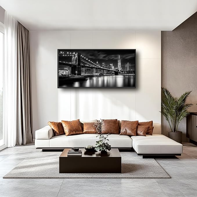 Brooklyn Bridge Wall Art New York City Pictures Wall Decor Framed Canvas Prints Artwork Paintings Home Office Decorations for Living Room Bedroom Dinning Room Corridor 60"x30"