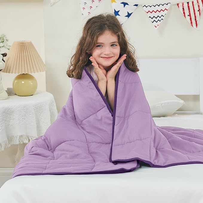 yescool Weighted Blanket (5 lbs, 36" x 48", Purple) Cooling Heavy Blanket for Sleeping Perfect for 40-60 lbs, Breathable Blanket with Premium Glass Bead, Machine Washable