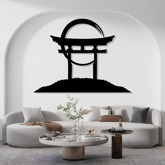 Torii Gate Metal Wall Art, Torii Gate Metal Wall Decor, Large Japanese Hanging, Zen Sculpture, Asian Zen Sign, Living Room, Bedroom Art (Black, 22"x30"|57x76cm)