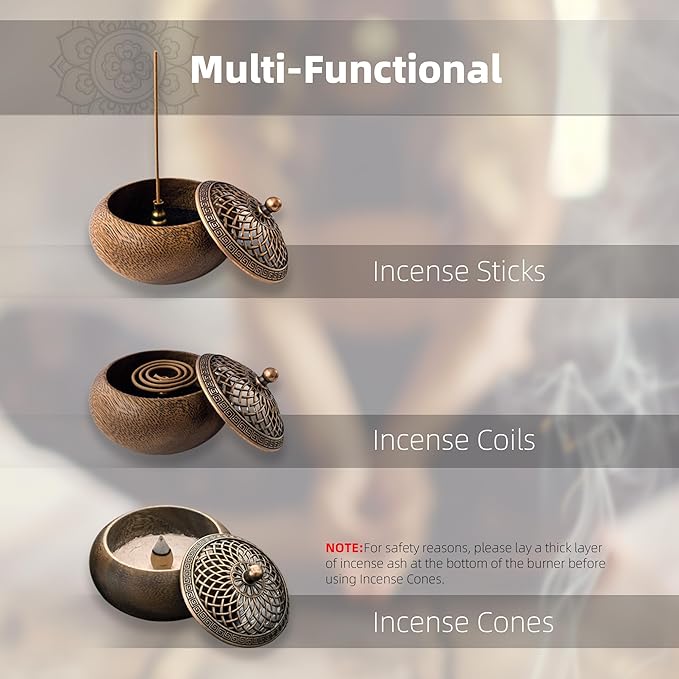Incense Burner, Acacia Wood Incense Burner, Incense Holder for Sticks, Home Decor, Zen Decor, Meditation Tools, Yoga Tools, Round Shape