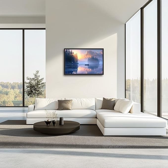 Framed Large Wall Art for Living Room, Lake Forest Canvas Wall Decor, Purple Tree Pictures Painting, Natural Landscape Artwork for Living Room Bedroom Office 36L'' × 24W''