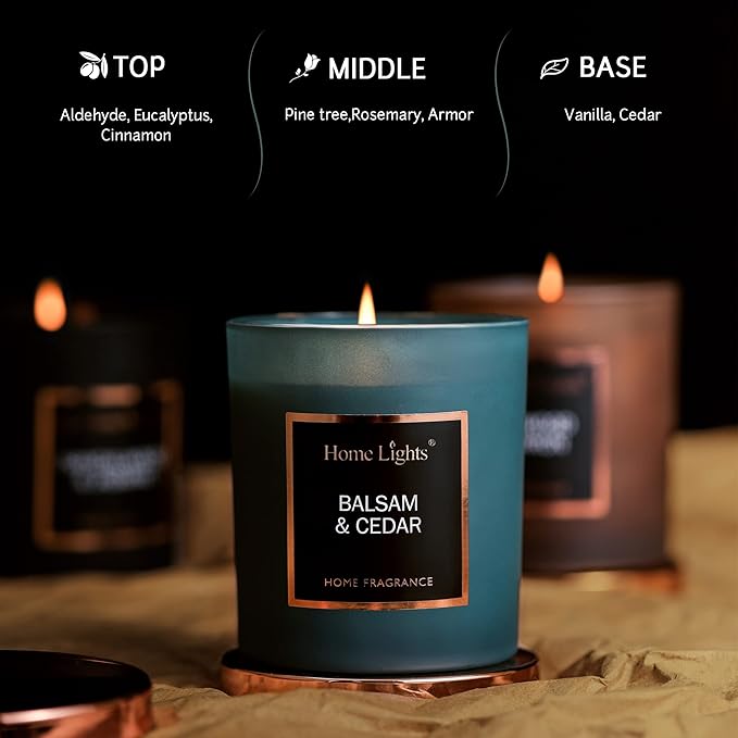 Scented Soy Candles, 35 Hours Burn Time, Natural Soy Wax, Home Fragrance Decor Gift for Women & Men, Balsam & Cedar