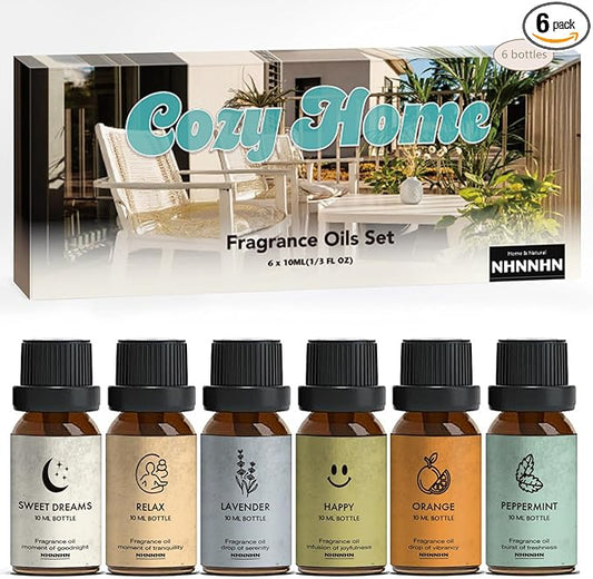 Essential Oil Blends, Pure Essential Oils Set for Diffuser for Home - Peppermint, Orange, Happy, Lavender, Relax, Sweet Dream for Aromatherapy, Humidifiers, Candle & Soap Making 6x10ML