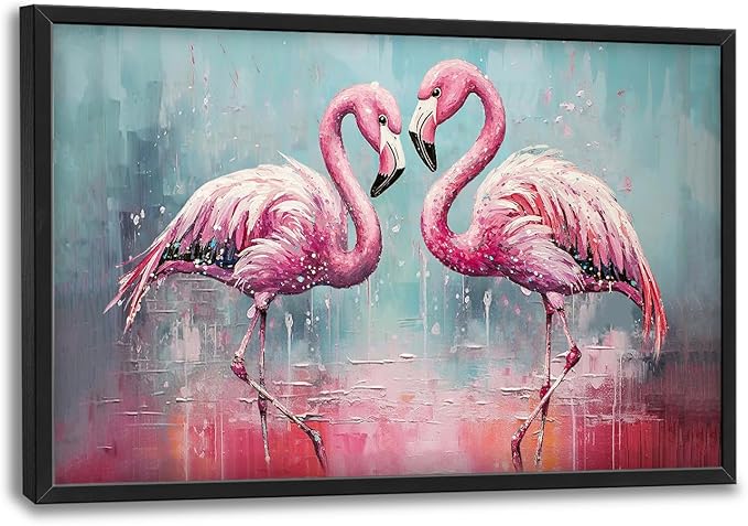 Large Flamingo Framed Wall Art for Living Room Flamingo Pictures Wall Decor Tropical Wildlife Painting Artwork Print Painting Home Decoration for Bathroom Bedroom Office 36x24 inch