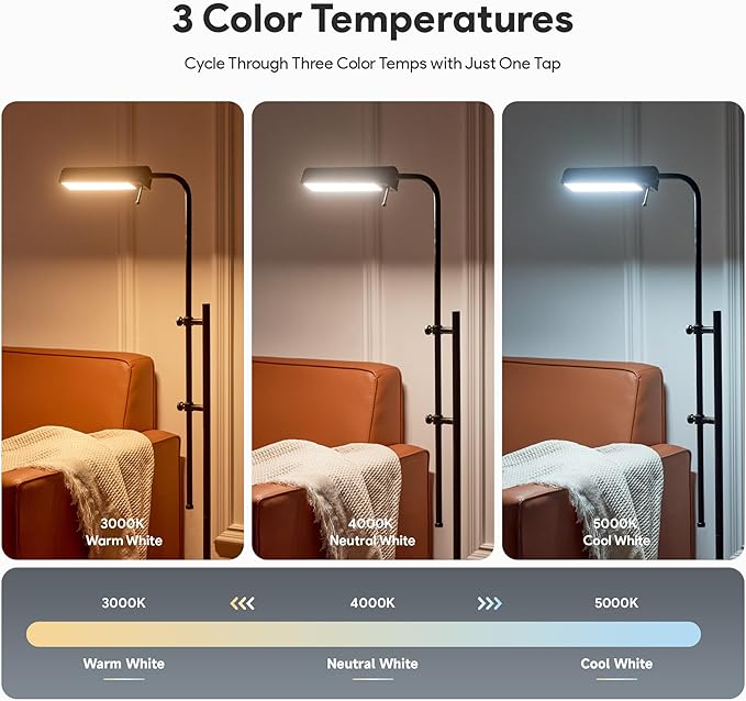 VONLUCE LED Floor Lamp, 62.5" Industrial Floor Lamp for Living Room with Adjustable Height Swing Arm Head 3 Color Temperatures, Metal Standing Pole Lamp for Bedroom Reading, Rustic Black