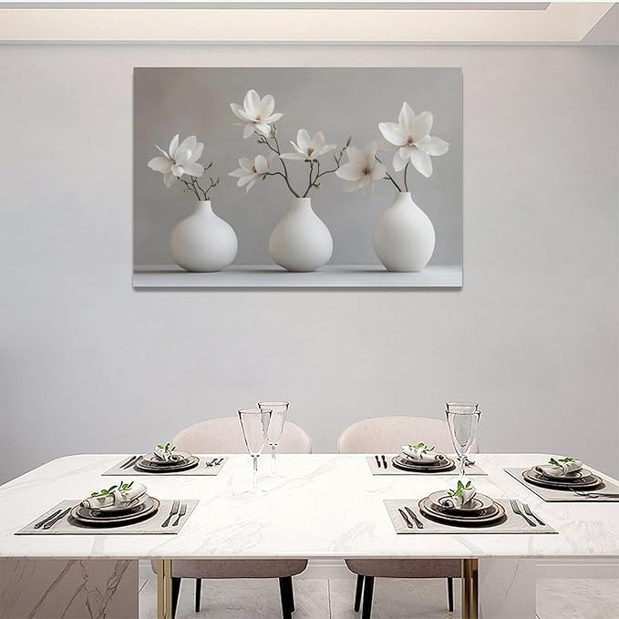 Bathroom Wall Art Zen Wall Decor Spa White Flower Pictures Canvas Painting Framed Artwork Home Decorations for Yoga Meditation Room Living Room Bedroom 24"x16"