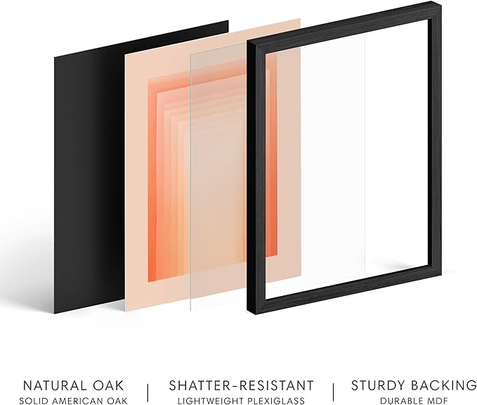 HAUS AND HUES Colorful Abstract Wall Art - Minimalist Retro Picture for Living Room Decor, Red and Pink Modern Wall Art Painting (Pink Geometric, Black Frame, 12x16)