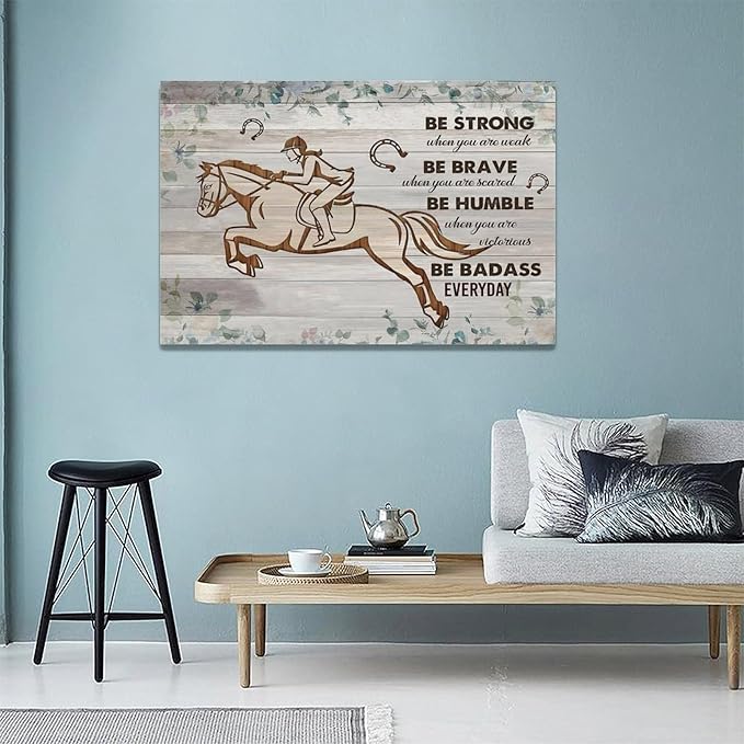 Motivational decor wall art Inspirational canvas Pictures Riding Wall Decor Girl Riding a Horse Canvas for Girl’s Room Prints Painting Framed Artwork for living room Bedroom 24"x16"