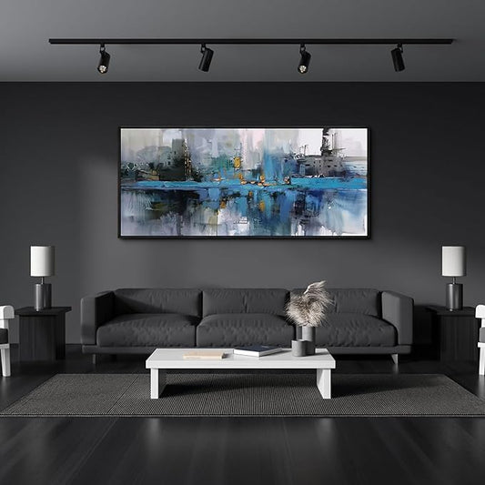 yiijeah Extra Large Canvas Frame Wall Art - Abstract Picture Large Decor for Living Room Blue and White Paintings Big Artwork for Wall Oversized Office Bedroom Home Decor