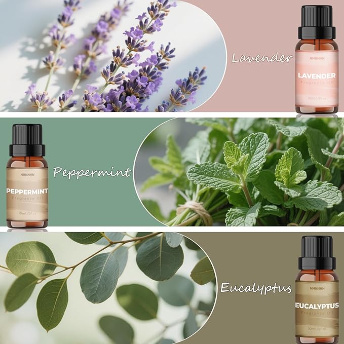 Essential Oils for Diffuser and Home, Top 6 Aromatherapy Oils Gift Set, Pure Aromatherapy Diffuser Oil with Eucalyptus, Peppermint, Lavender, Vanilla, Orange, Lemongrass