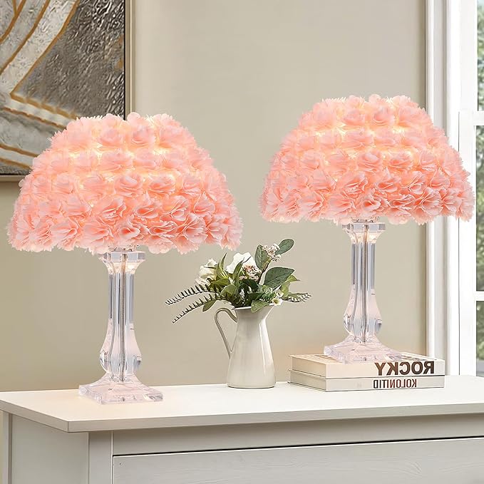 Pink Table Lamp Flower Bedside Lamp Artificial Flower Nightstand Light Desk Lamp Girl Christmas Gift for Wedding Bedroom Living Room Study Rooms Restaurants Hotel Flower Lamp
