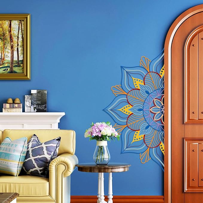 Resama Large Metal Mandala Wall Decor, Unique Lotus Flower Wall Art, Suitable for Office and Home Indoor and Outdoor Decoration (Colorful, 59‘’x29.5‘’/ 150x75cm)