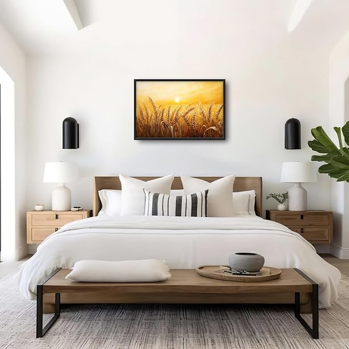 Kylora Wheat Field Wall Art Golden Wheat Landscape Pictures Wall Decor Sunset Prints Modern Artwork Painting Home Office Decorations For Kitchen Bathroom Bedroom Dining Living Room 36"x24"