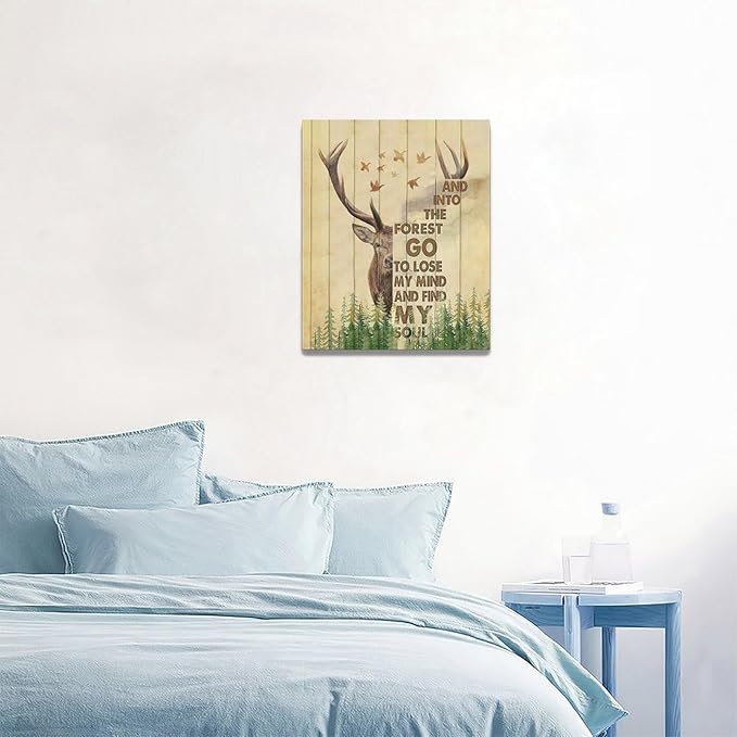 Deer Decor wall art Peace and nature canvas Pictures Forest Wall Decor Elk Canvas Prints Painting Framed Artwork for Bathroom living room Bedroom 16"x20"