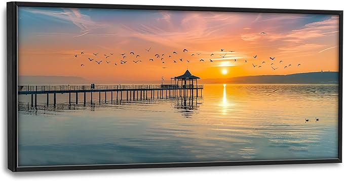 Lake Large Canvas Wall Art Sunset Nature Pictures Wall Decor Above Bed Framed Artwork Paintings Home Office Decorations for Living Room Bedroom Dinning Room Kitchen 60"x30"