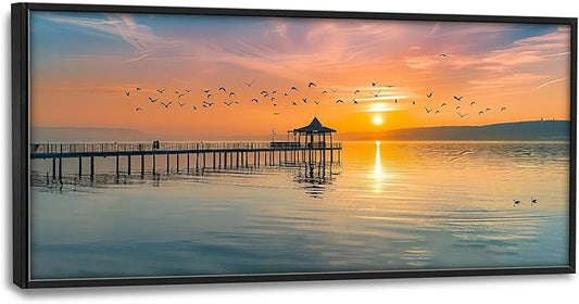 Lake Large Canvas Wall Art Sunset Nature Pictures Wall Decor Above Bed Framed Artwork Paintings Home Office Decorations for Living Room Bedroom Dinning Room Kitchen 60"x30"