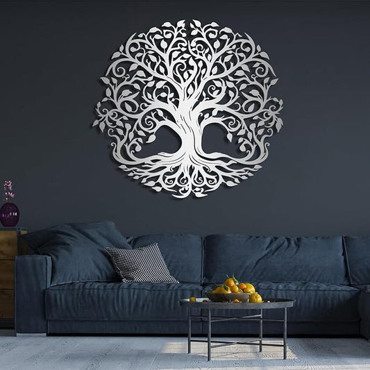 Yemwot Metal Tree of Life Wall Decor, Circle of Life Metal Tree Wall Art, Branch Art, Spiritual Decor, Modern Sculpture Decoration, Living Room Bedroom Decoration (Sliver-Tree 2, 18"x 18"| 47x47cm)
