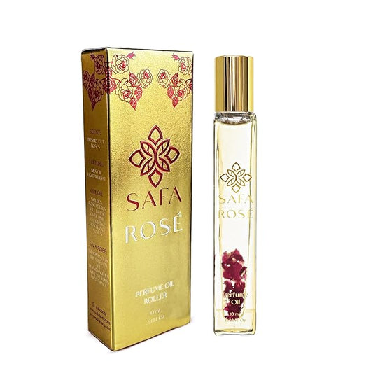 SAFA Rosé Organic Rose Oil Perfume Roller | Bulgarian Damask & Indian Rose Petals | 10 mL Long Lasting Perfume Oil for Women & Men | Non-Toxic, Alcohol-Free & Travel Friendly