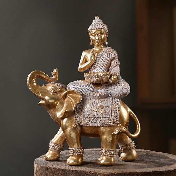 Buddha Statue for Home Decor Gold Candle Holder 11.5”-Elephant Buddha Statues for Zen Decor - Spiritual Buddha Decor for Living Room-Buda–Budda–Buddha Gift for Relaxation, Meditation or Shrine