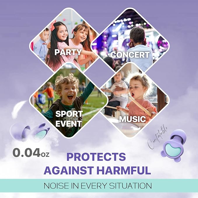 Kids Ear Plugs (6-12 yrs) - Reusable Kids Ear Protection for Focus, Travel, Concerts, Socializing, Events, Sleep, Anxiety, Noise Sensitivity – 26 dB Noise Reduction Relief Children Earplugs