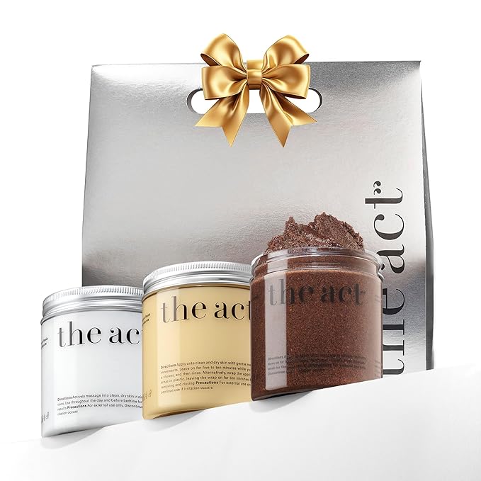 THE ACT Body Spa Gift Set – Firming Body Cream - Body Wrap Mask - Coffee Scrub – Gift Box for Women Daughter Mom Wife – Luxury Skincare - Self Care Basket Birthday Mother’s Day - Relaxation & Wellness