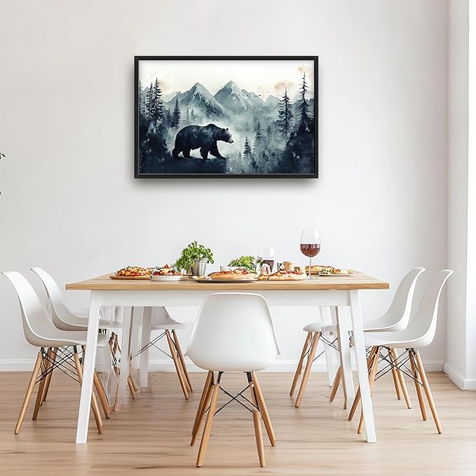 SweetFox Extra Large Forest Bear Framed Wall Art for Living Room, Bear Pictures Oversized Wall Decor Abstract Big Canvas Painting Print Home Artworks for Bathroom Master Bedroom Office 36L X 24W