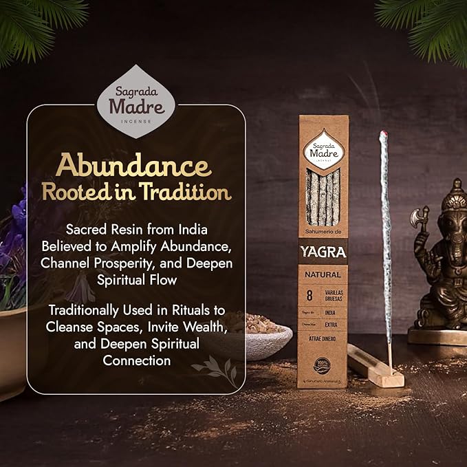 Yagra-Yagra Natural Incense Sticks, 8 Sticks (9" Each) - Handmade Citrusy Aroma for Abundance, Prosperity & Wealth - Ideal for Meditation & Spiritual Practice with 1-Hour Burn Time
