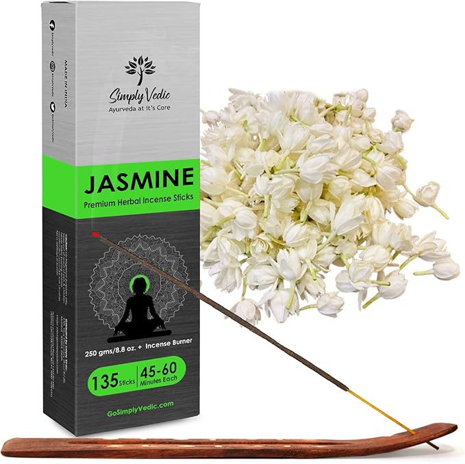 Jasmine Incense Sticks – 250g Pack (Approx. 135 Handmade Sticks + Incense Holder) | 45-Minute Burn | Natural Essential Oils for Meditation, Yoga, Aromatherapy & Spiritual Use
