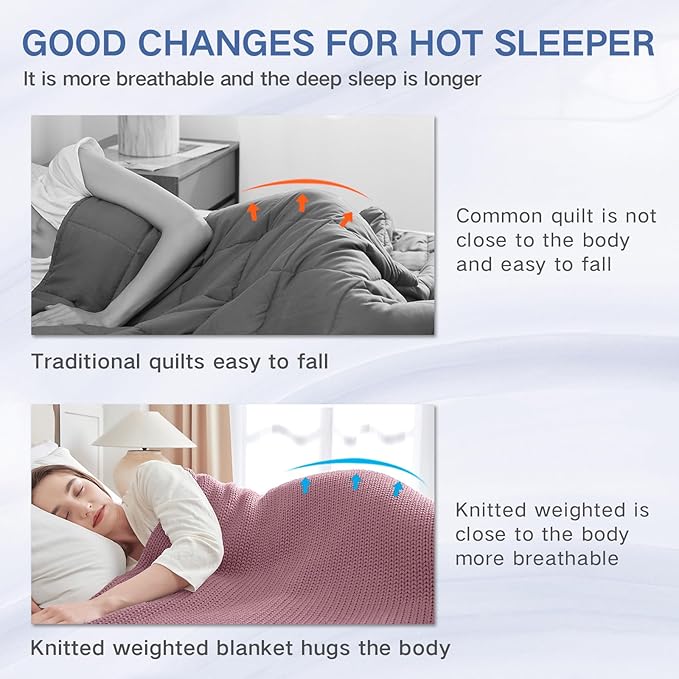 Guohaoi Knitted Weighted Blanket for Adults (Muted Pink 50"x75" 15lbs) No Beads Cooling Throw Blanket for Hot Sleepers, Home Decor Breathable Chunky Knit Heavy Blanket Use on Full Size Bed