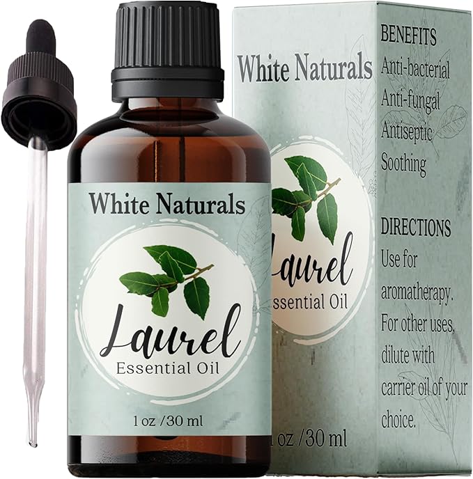 White Naturals Organic Laurel Leaf Essential Oil, 100% Pure Therapeutic Grade Undiluted Natural/Homeopathic Aromatherapy Scented Bay Essential Oil for Diffuser, Vegan Cruelty-Free 1 oz