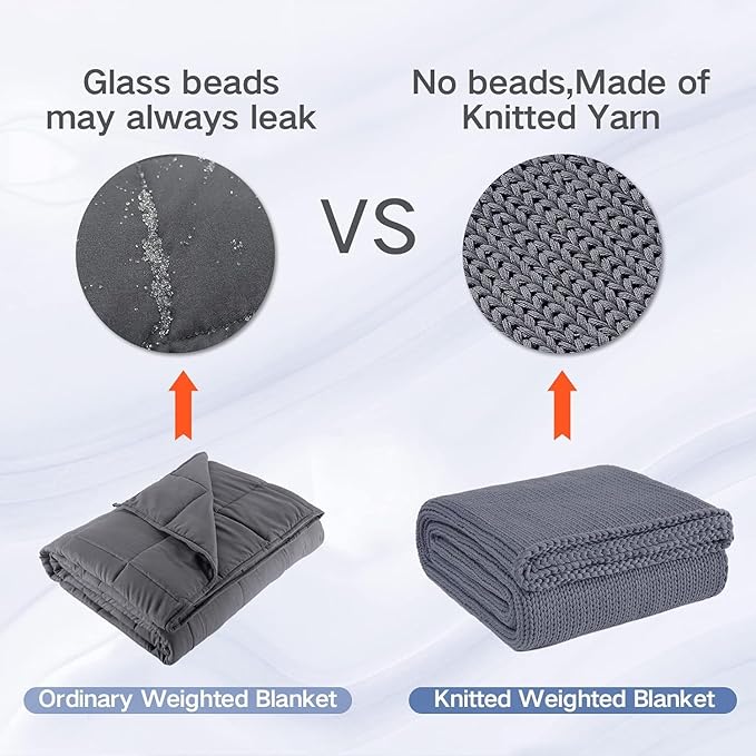 Guohaoi Knitted Weighted Blanket for Adults (Light Grey 60"x80" 12lbs) No Beads Cooling Throw Blanket for Hot Sleepers, Home Decor Breathable Chunky Knit Heavy Blanket Use on Queen/King Size Bed