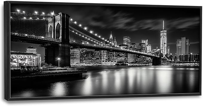 Brooklyn Bridge Wall Art New York City Pictures Wall Decor Framed Canvas Prints Artwork Paintings Home Office Decorations for Living Room Bedroom Dinning Room Corridor 60"x30"